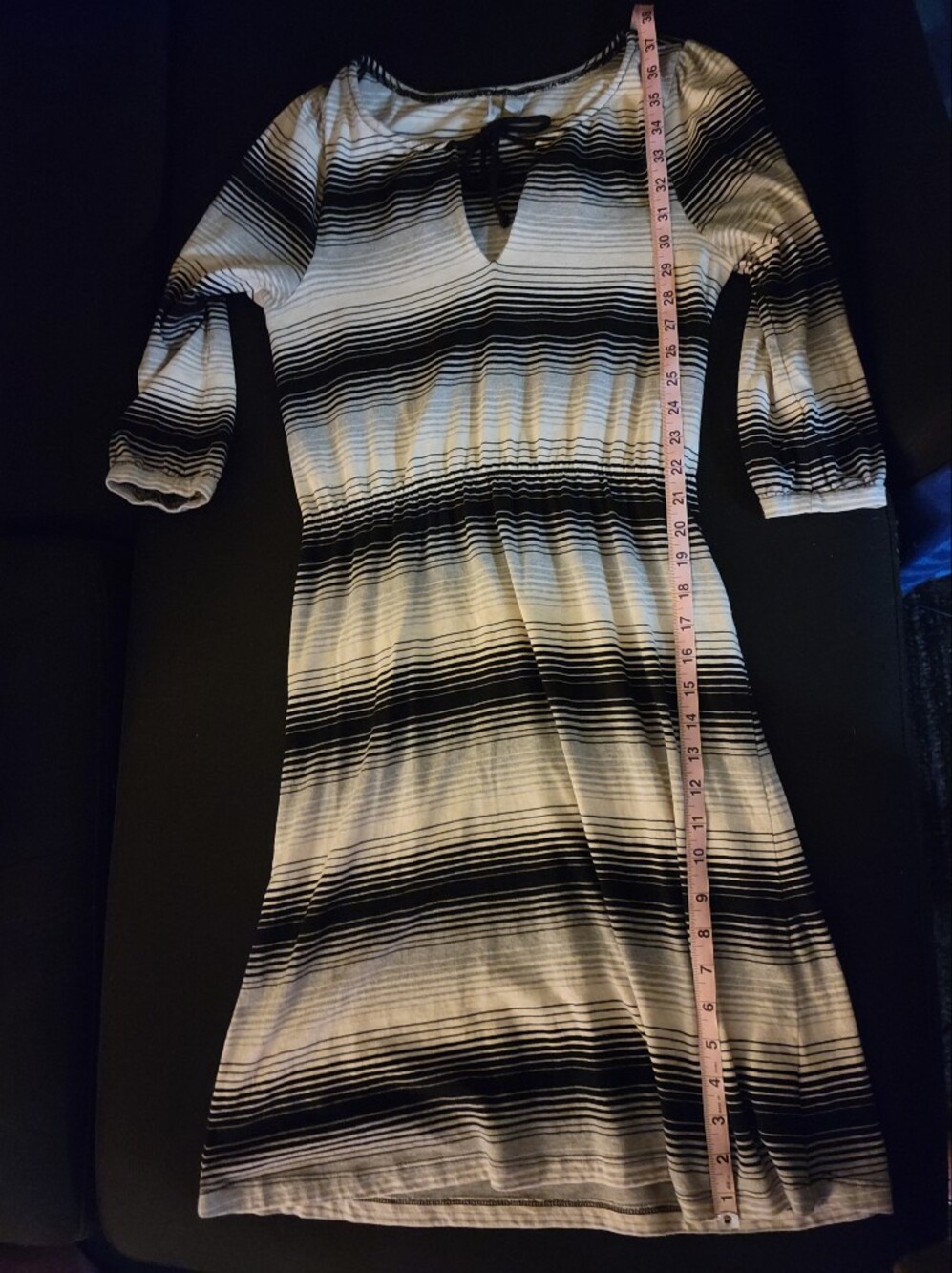 Old Navy Black and White Striped Midi Dress with Tie Neck - Picture 8 of 11